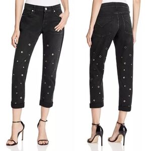 Hudson Riley Crop Relaxed Straight Grommet Studded black jeans size 28​